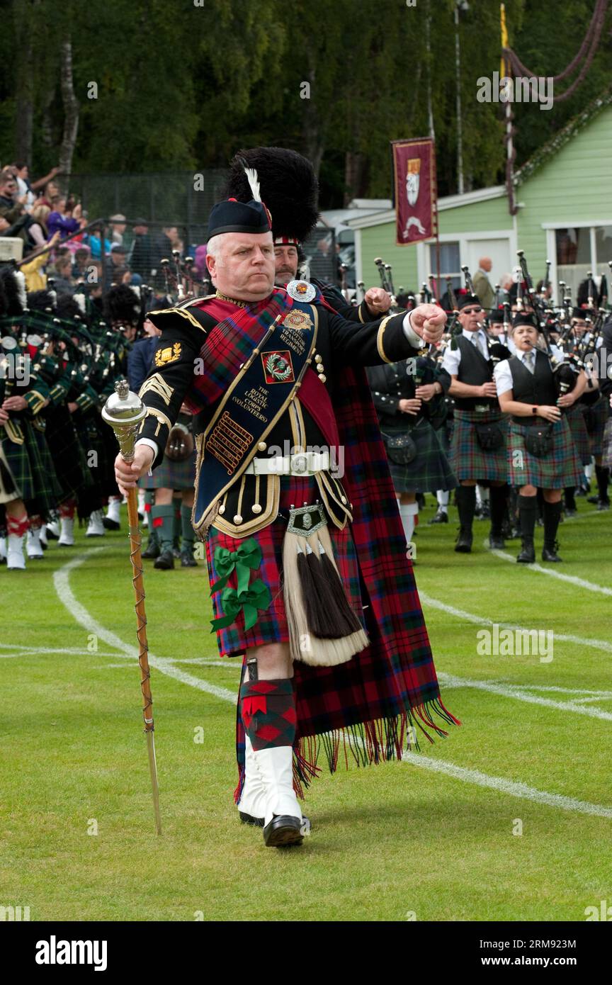 Scottish Massed Pipe Bands playing at the 'The Braemar Gathering', Highland Games Stock Photo