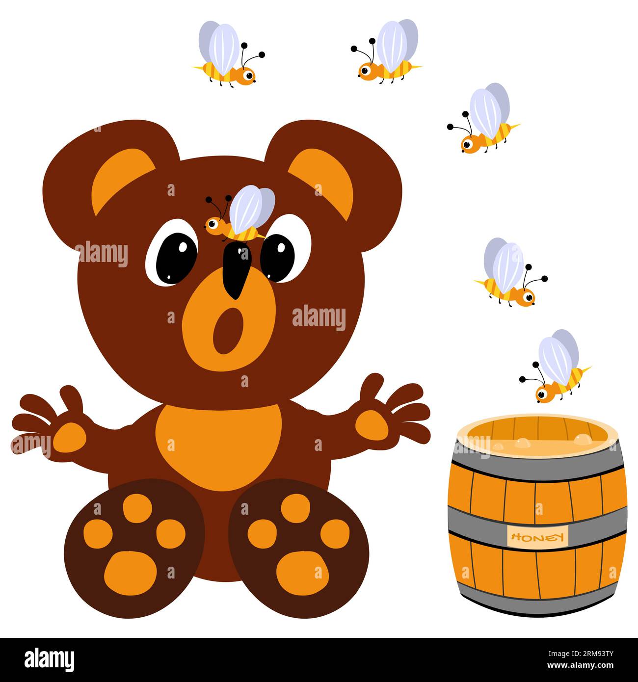 Cute teddy bear print. Cute illustration of a teddy bear with a barrel ...