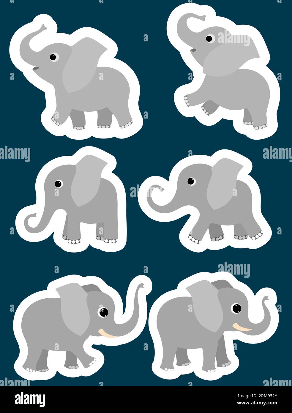 Cheerful elephants. Social media stickers. Design elements. Vector ...
