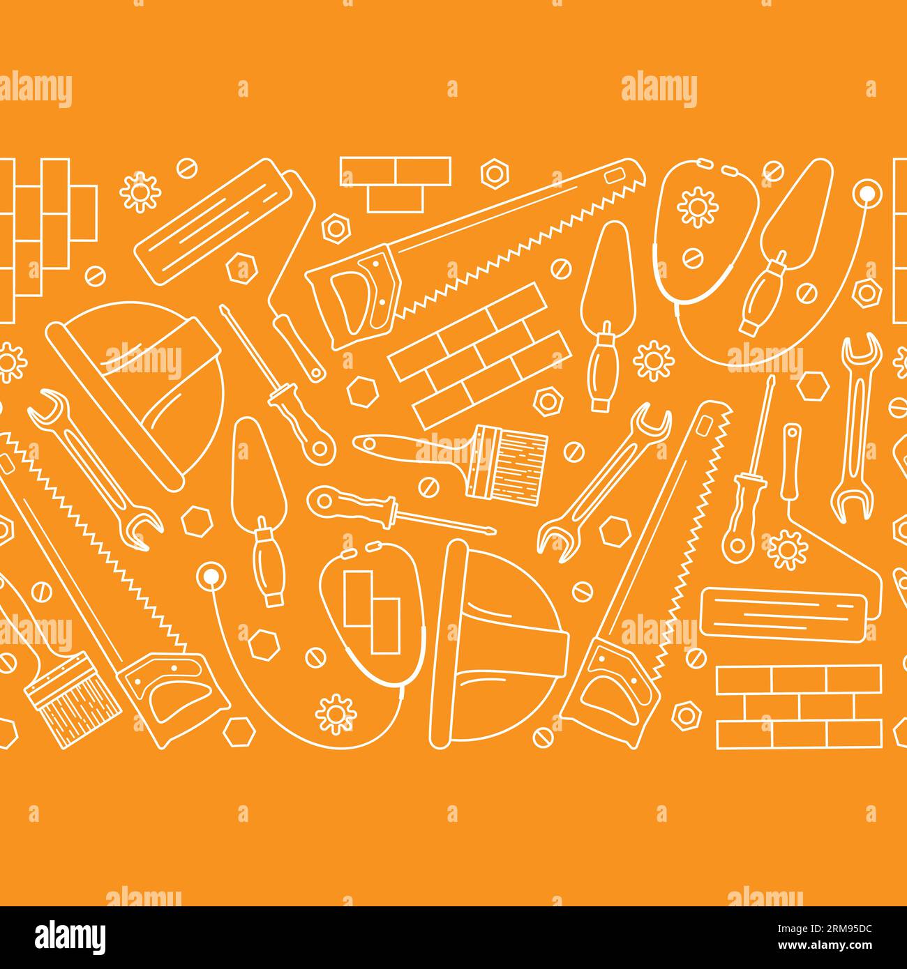 Vector seamless brush, border, pattern. Labor Day. Tools. Stock Vector