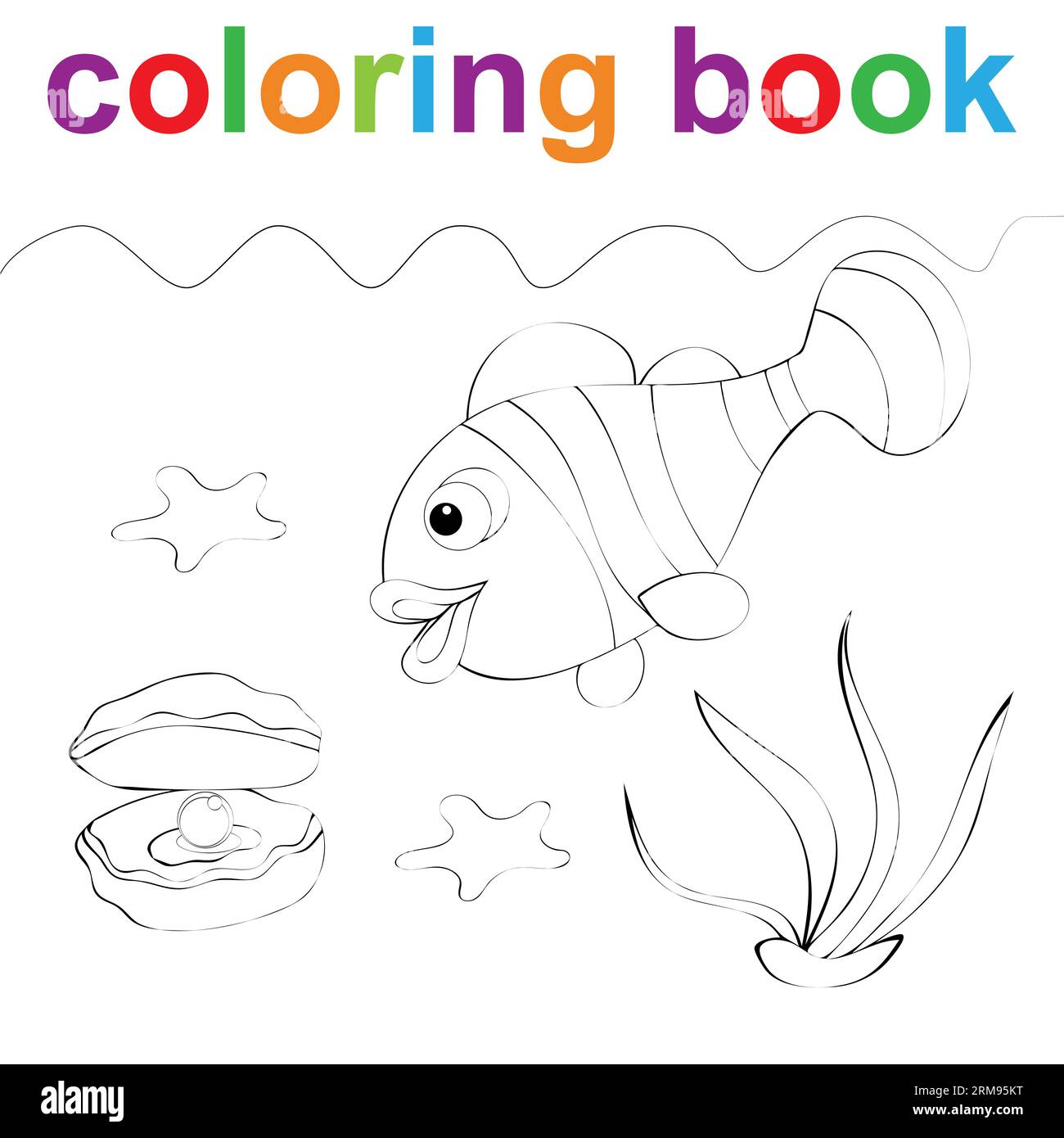 Fish vector illustration template for Coloring book. Drawing