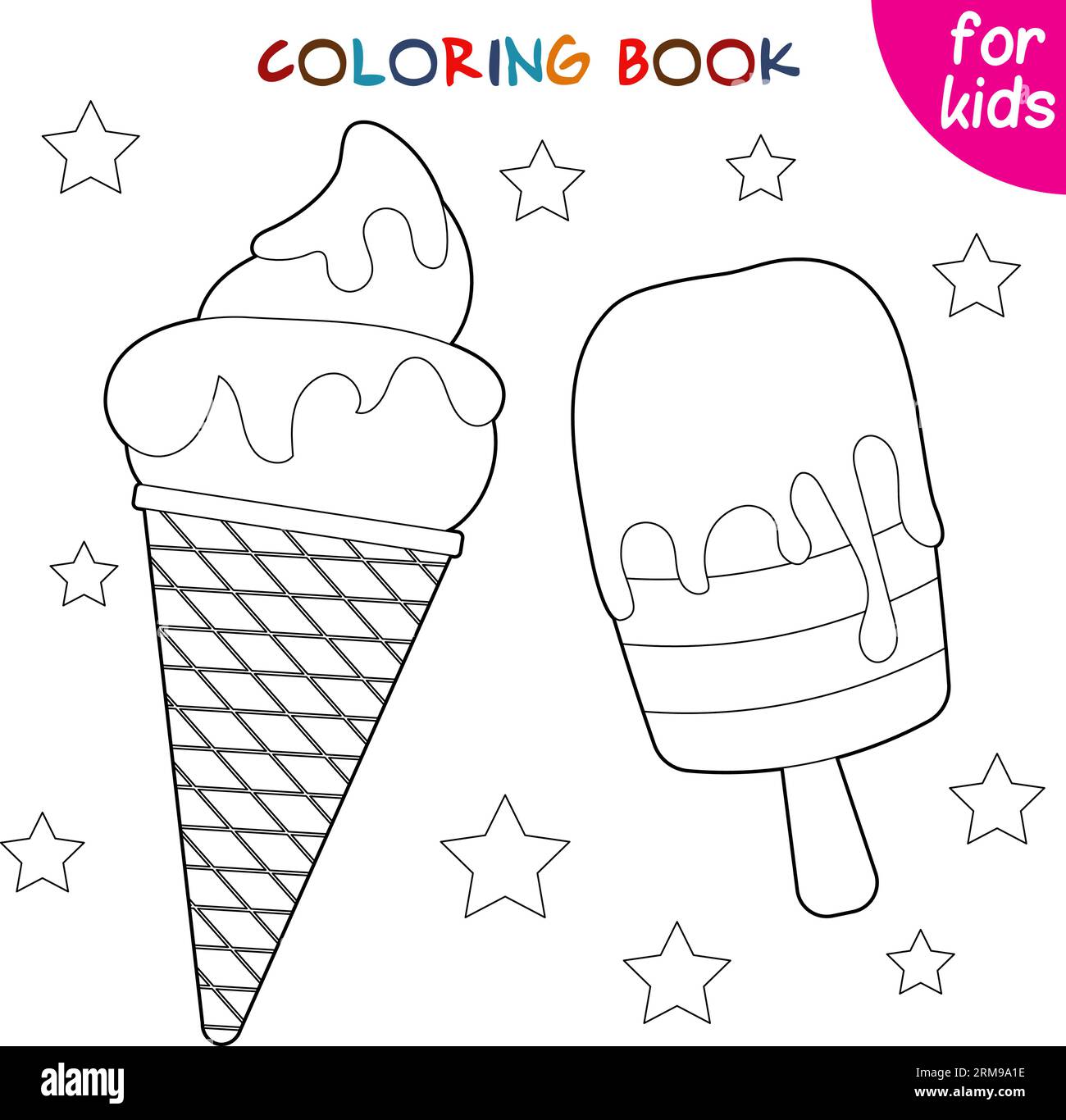 Ice cream in a cone and popsicle. Ice cream collection. Relaxation coloring  template. Editable vector illustration Stock Vector Image \u0026 Art - Alamy, image size:1300x1366