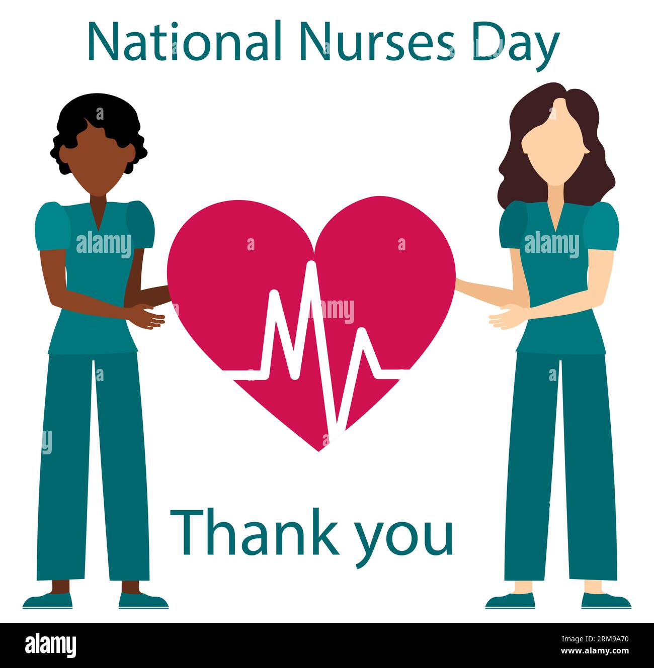 National Nurses Day. Inscriptions, heart and nurses. Medical design on