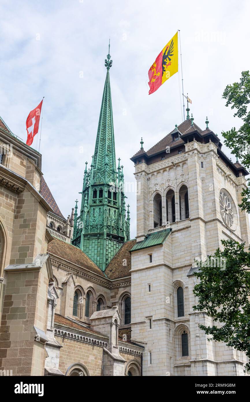 Tower of St Pierre Cathedral (Cathédrale Saint-Pierre Genève), Vieille-Ville, Geneva (Genève) Canton of Geneva, Switzerland Stock Photo