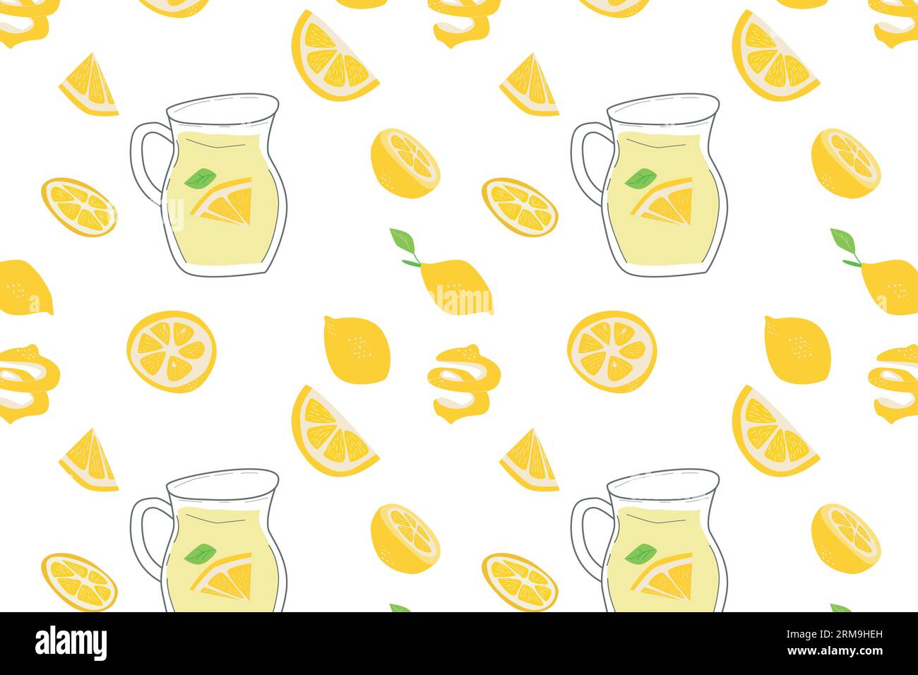 bright pattern with lemonade and lemon slices.  Stock Vector