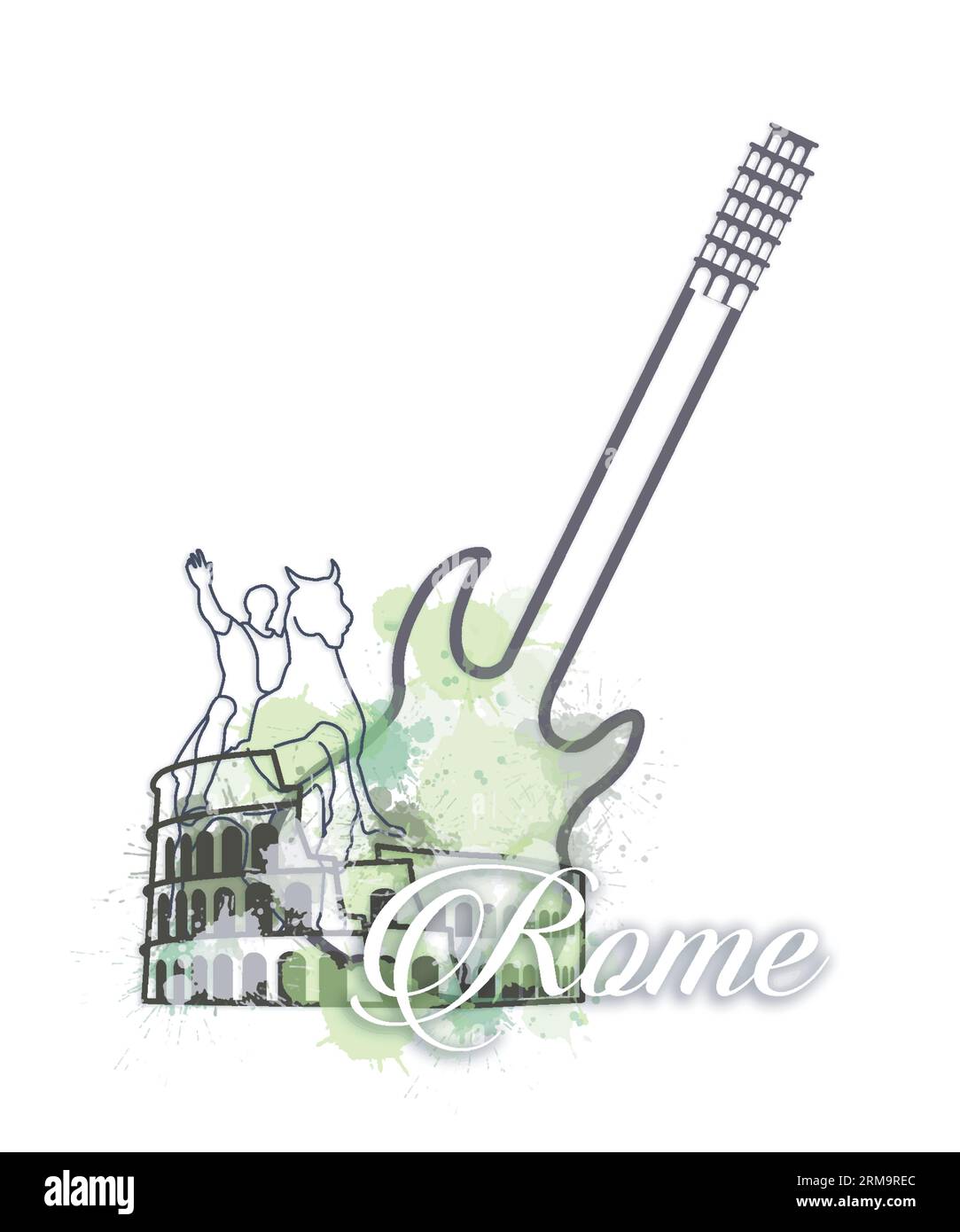 Architecture Equestrian statue and music of Rome city Stock Vector