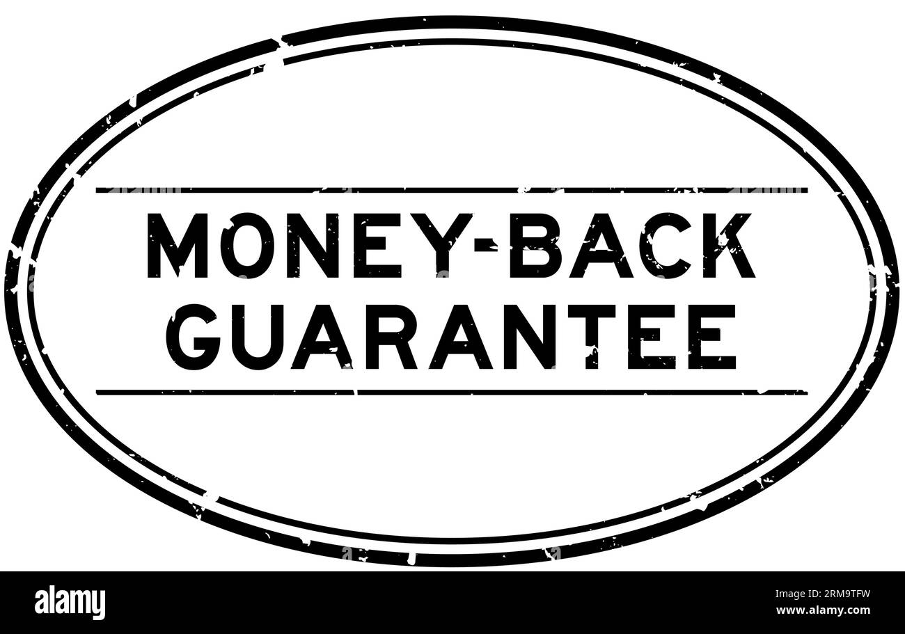 Grunge black money back guarantee word oval rubber seal stamp on white