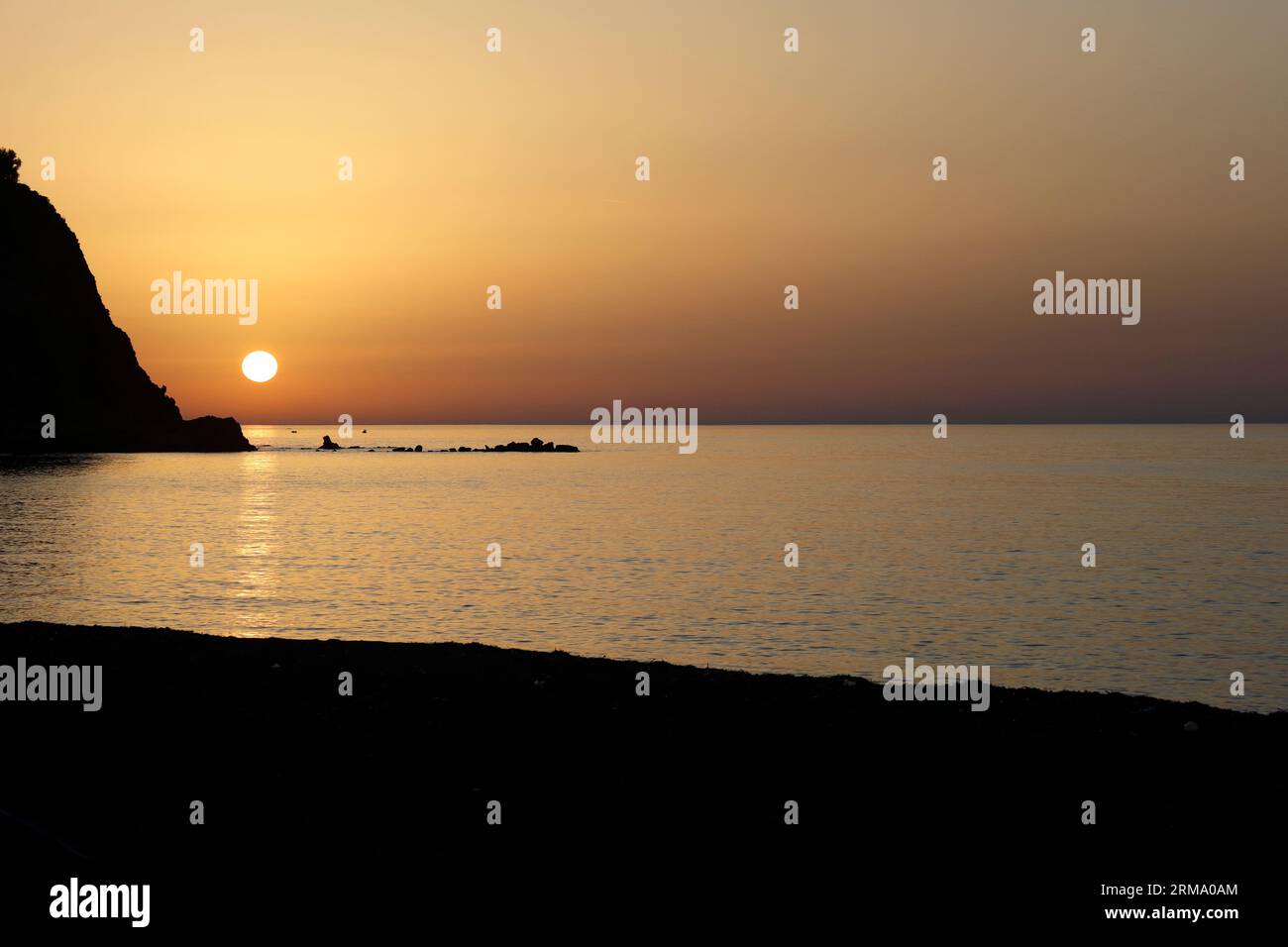 Lesbos sunset scene, Anaxos beach., Greece. Taken 2022 Stock Photo