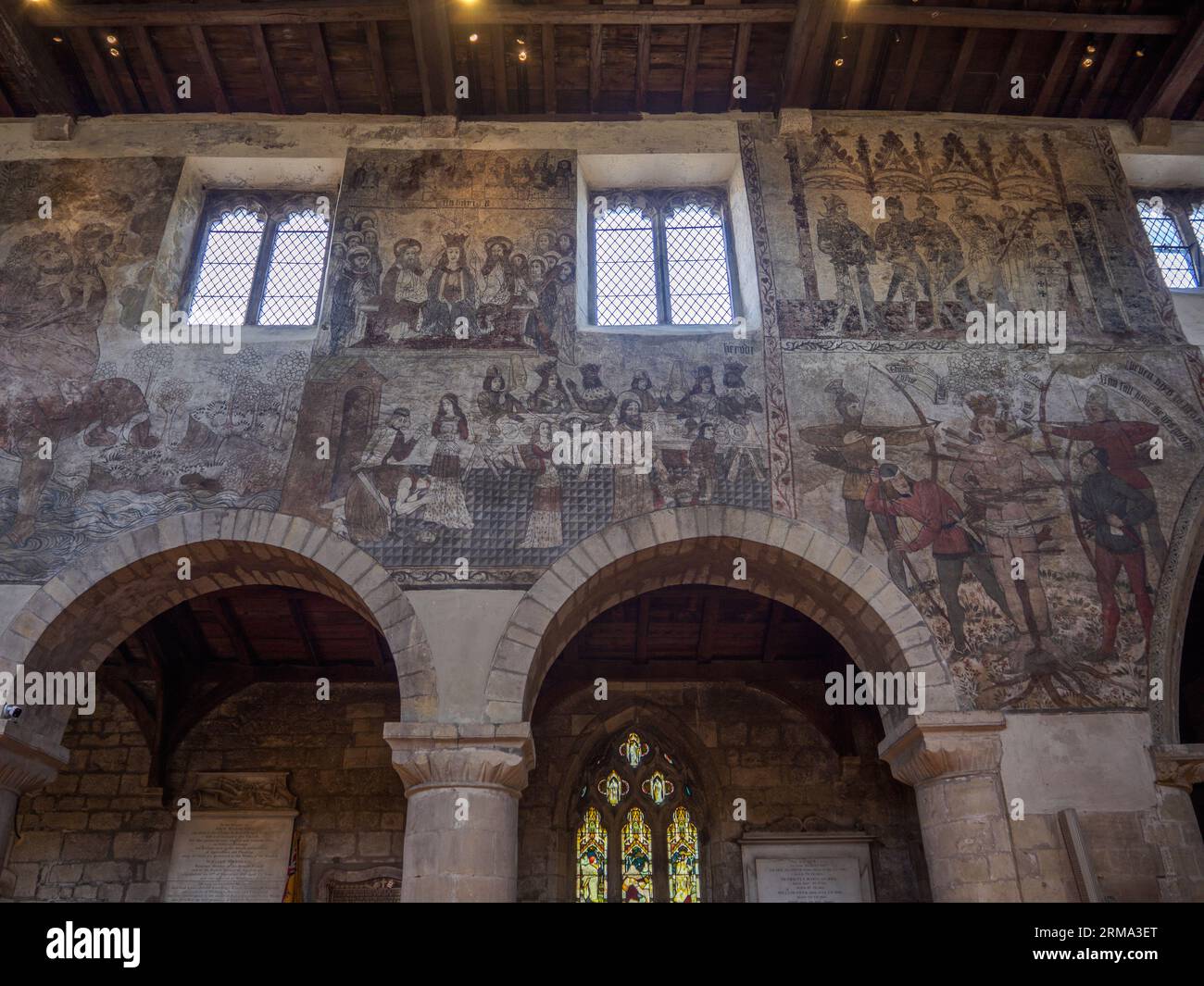 Pickering parish church, wall paintings on the North aisle wall Stock Photo