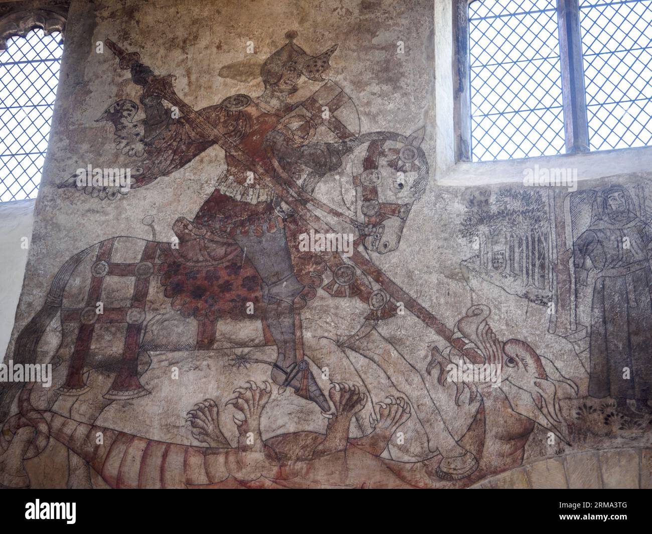 Pickering parish church, wall paintings on the North aisle wall detail George and the Dragon Stock Photo