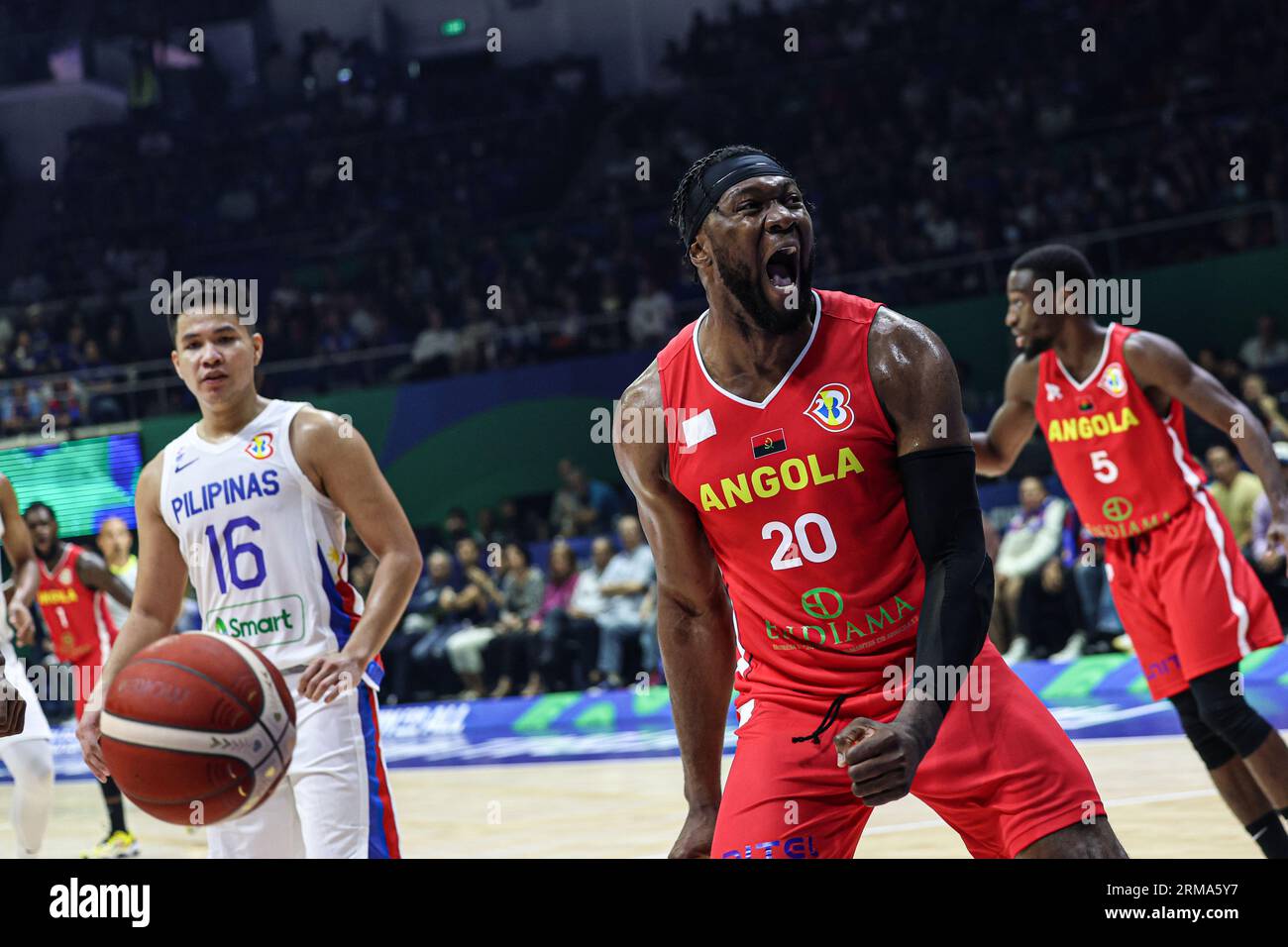 Manila, Philippines. 27th Aug, 2023. Bruno Fernando (C) of Angola reacts during the group A match between the Philippines and Angola at the 2023 FIBA World Cup at in Manila, the Philippines, on Aug. 27, 2023. Credit: Wu Zhuang/Xinhua/Alamy Live News Stock Photo