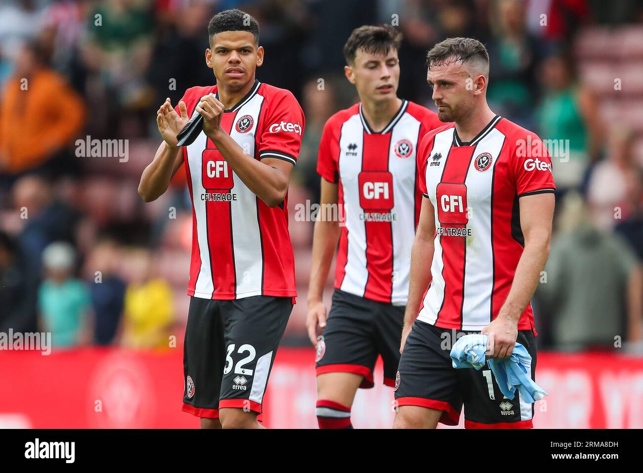 William Osula #32 of Sheffield United applauds the fans at the end of the Premier League match Sheffield United vs Manchester City at Bramall Lane, Sheffield, United Kingdom, 27th August 2023 (Photo by Gareth Evans/News Images) in, on 8/27/2023. (Photo by Gareth Evans/News Images/Sipa USA) Credit: Sipa USA/Alamy Live News Stock Photo