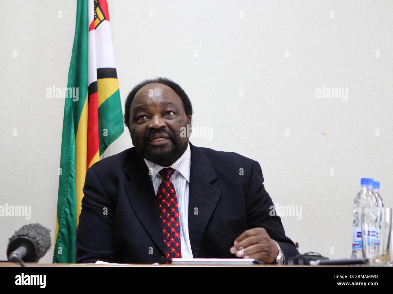 (140716) -- HARARE, July 16, 2014 (Xinhua) -- Zimbabwean Foreign Affairs Minister Simbarashe Mumbengegwi addresses the media in Harare, Zimbabwe, July 16, 2014. Mumbengegwi announced that Zimbabwe will host the 34th Southern African Development Community (SADC) Heads of State and Government Summit in Victoria Falls from August 17 to 18 this year as Zimbabwean President Robert Mugabe assume the Chairmanship of the southern African block from Joyce Banda of the Republic of Malawi. (Xinhua/Stringer) ZIMBABWE-HARARE-SADC-PRESS CONFERENCE PUBLICATIONxNOTxINxCHN   Harare July 16 2014 XINHUA Zimbabwe Stock Photo