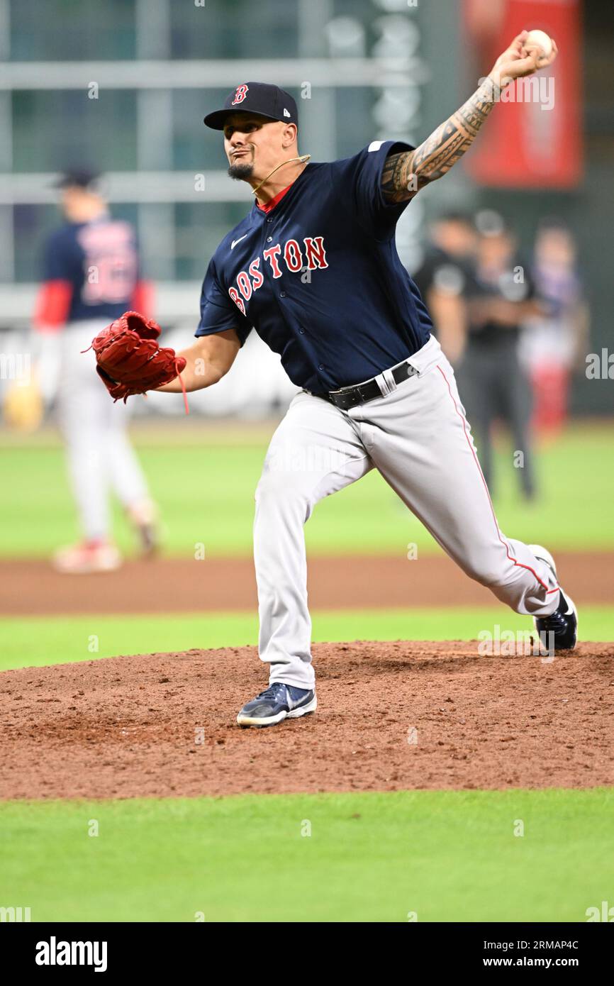 Boston Red Sox relief pitcher Brennan Bernardino (83) in the eight inning of the MLB game between the Boston Red Sox and the Houston Astros on Tuesday Stock Photo