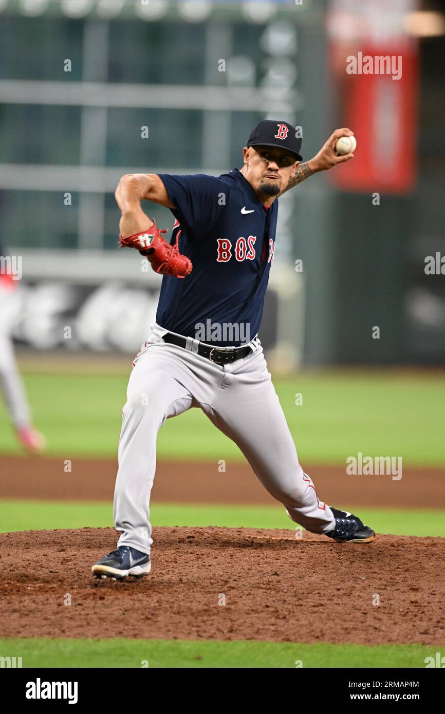 Boston Red Sox relief pitcher Brennan Bernardino (83) in the eighth inning of the MLB game between the Boston Red Sox and the Houston Astros on Tuesda Stock Photo