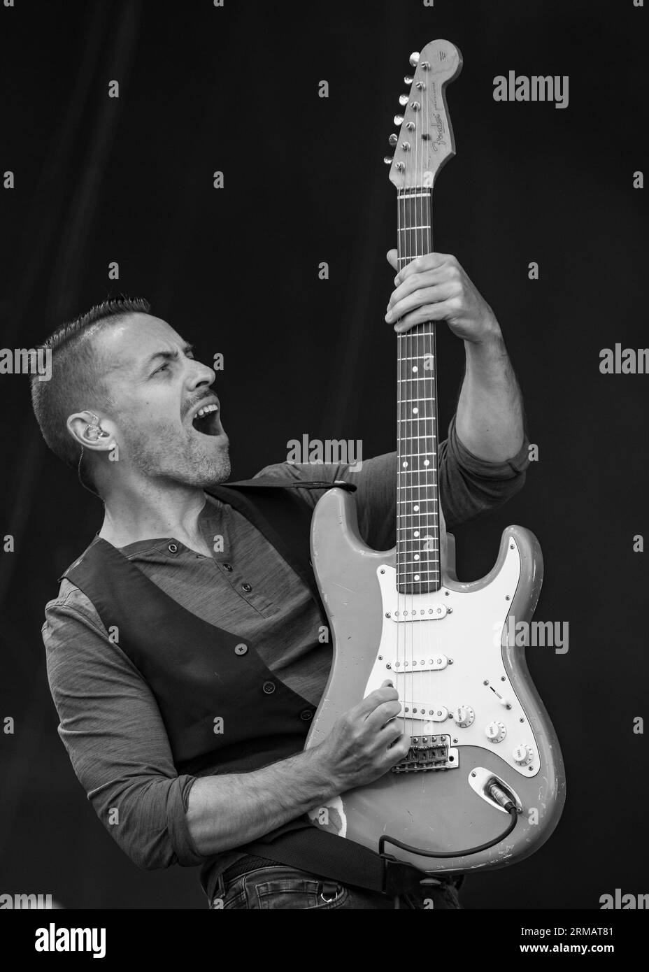 Newark, United Kingdom. 26 August 2023, Pictured The Answer Lead Guitarist Paul Mahon, at the