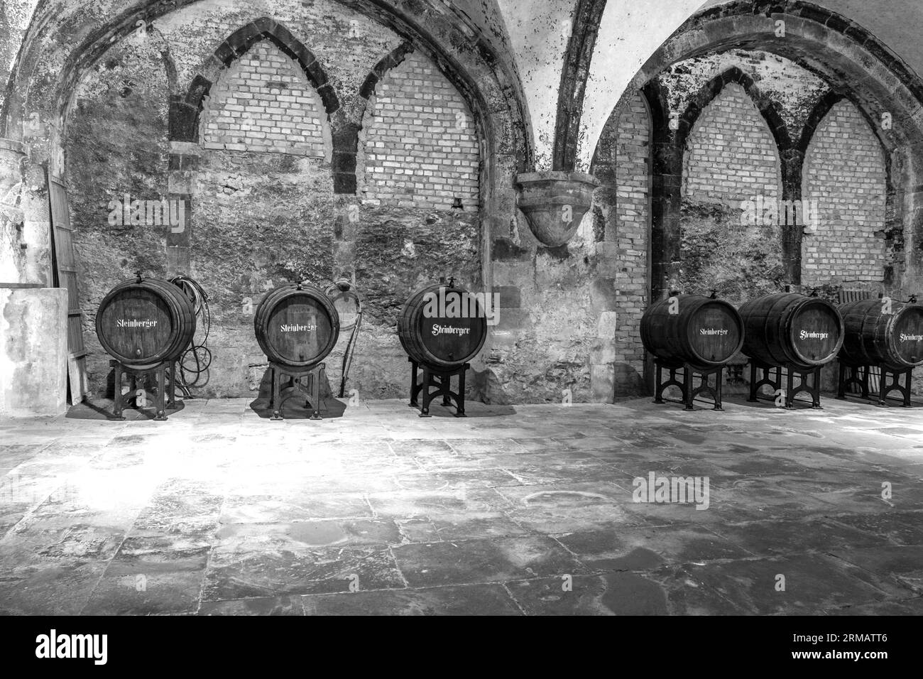 Eberbach, Germany - August 24, 2023:   old vinery and press house  in Eberbach. The Abbey is a former Cistercian monastery near Eltville am Rhein in t Stock Photo