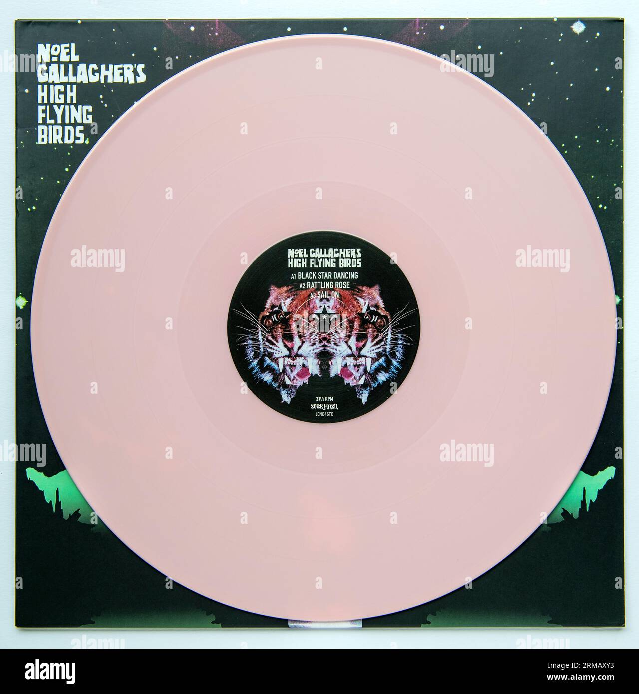 Pink vinyl 12 inch single version of Black Star Dancing by Noel Gallagher's High Flying Birds, which was released in 2019 Stock Photo