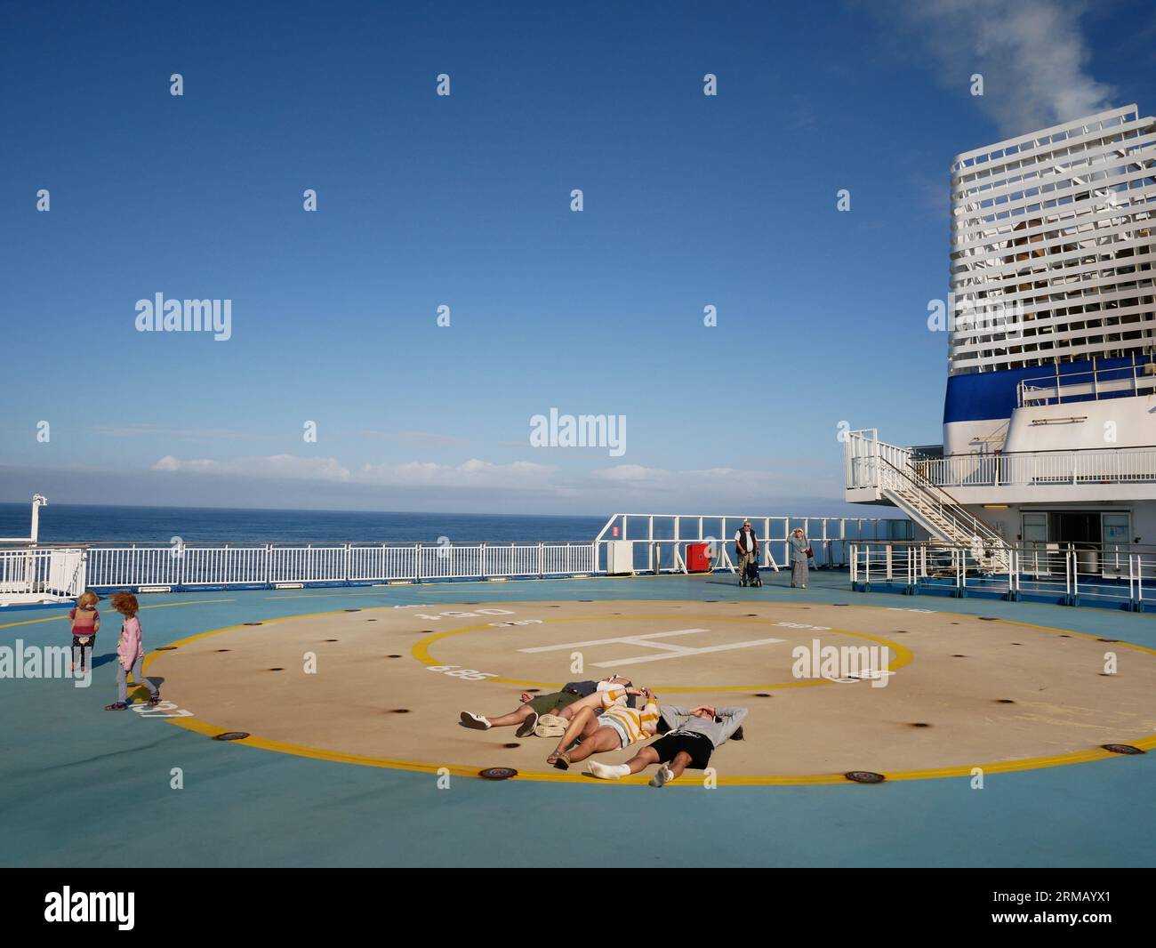 Helicopter landing pad at stern of Brittany Ferries Port-Aven cruiseferry Stock Photo