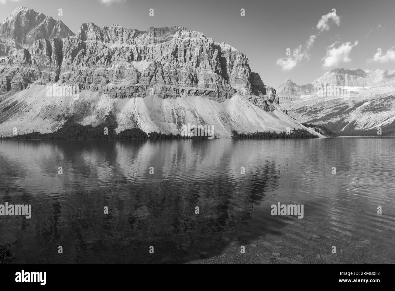 Bow Lake with Rocky Mountains reflection, Banff national park, Canada. Stock Photo