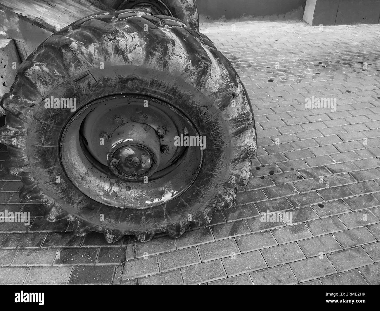 Powerful big wheels with tread and tires of offroad construction