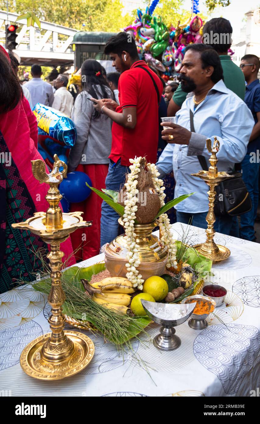 Paris, France,  27th Aug, 2023. Festival of the god Ganesh. The Hindu and Tamil community celebrates the birthday of god-elephant Ganesh, Ganesh Chaturthi, in Paris, France, on August 27, 2023. Credit: Elena Dijour/Alamy Live News. Stock Photo