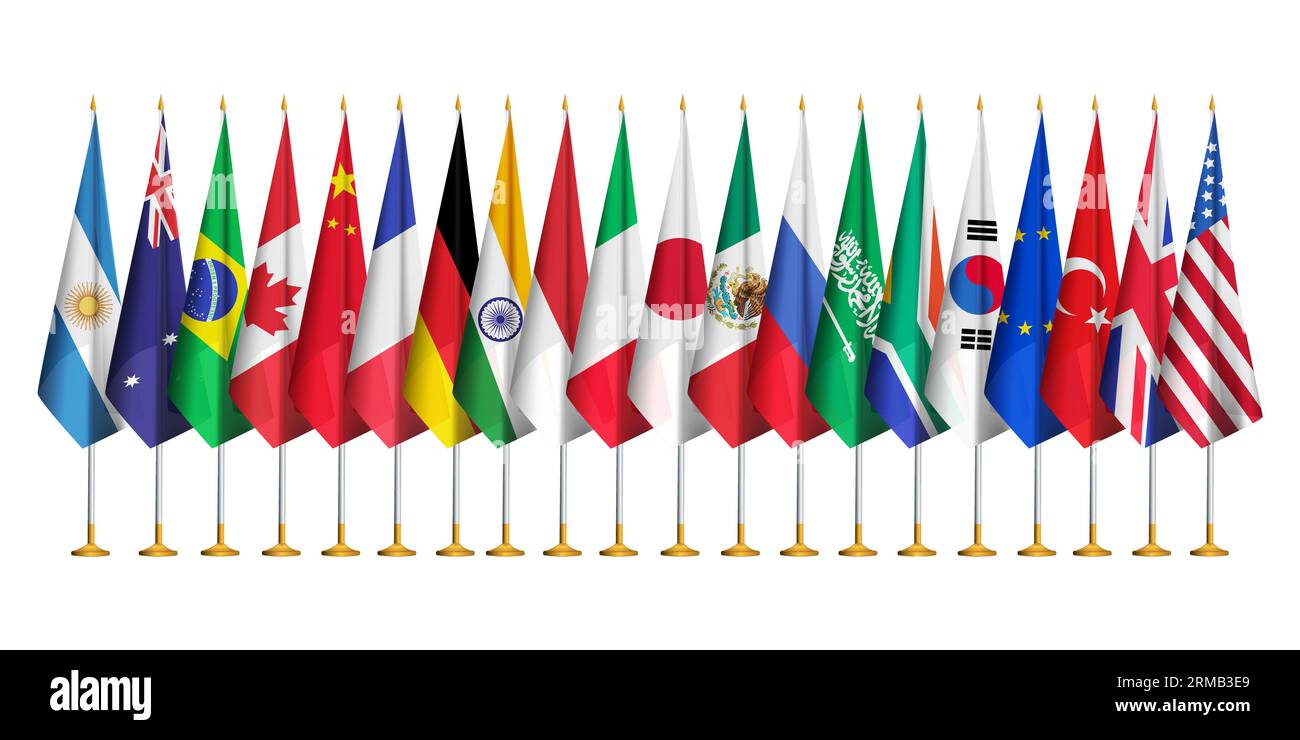 G20 countries' flags in alphabetical order Stock Photo