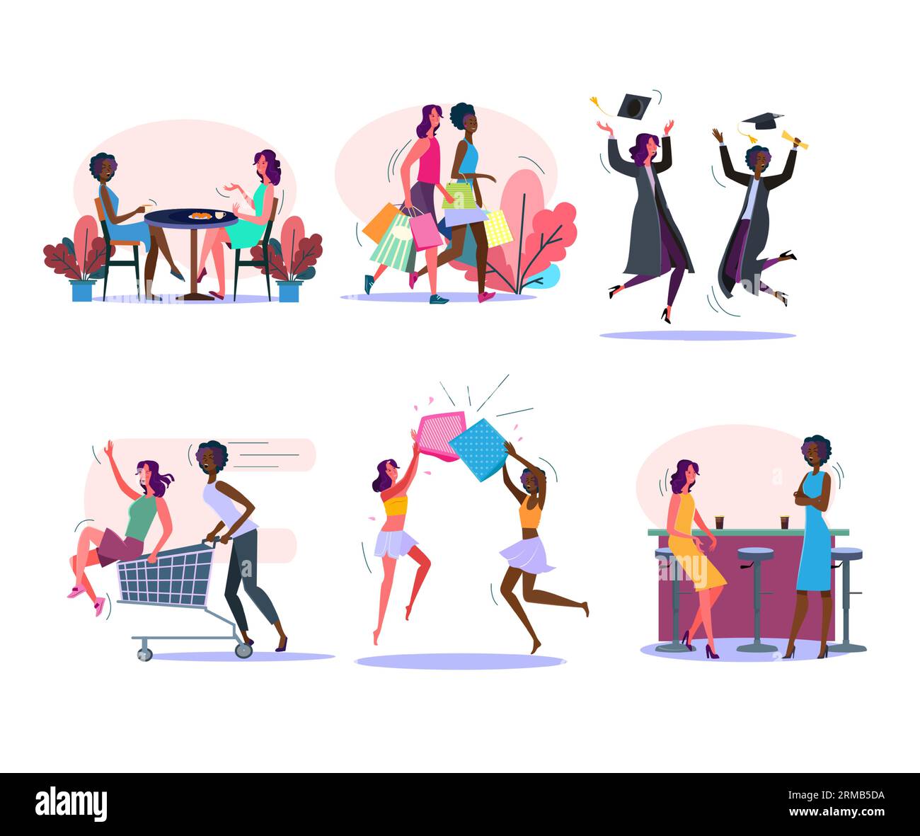 Female friends activities set Stock Vector