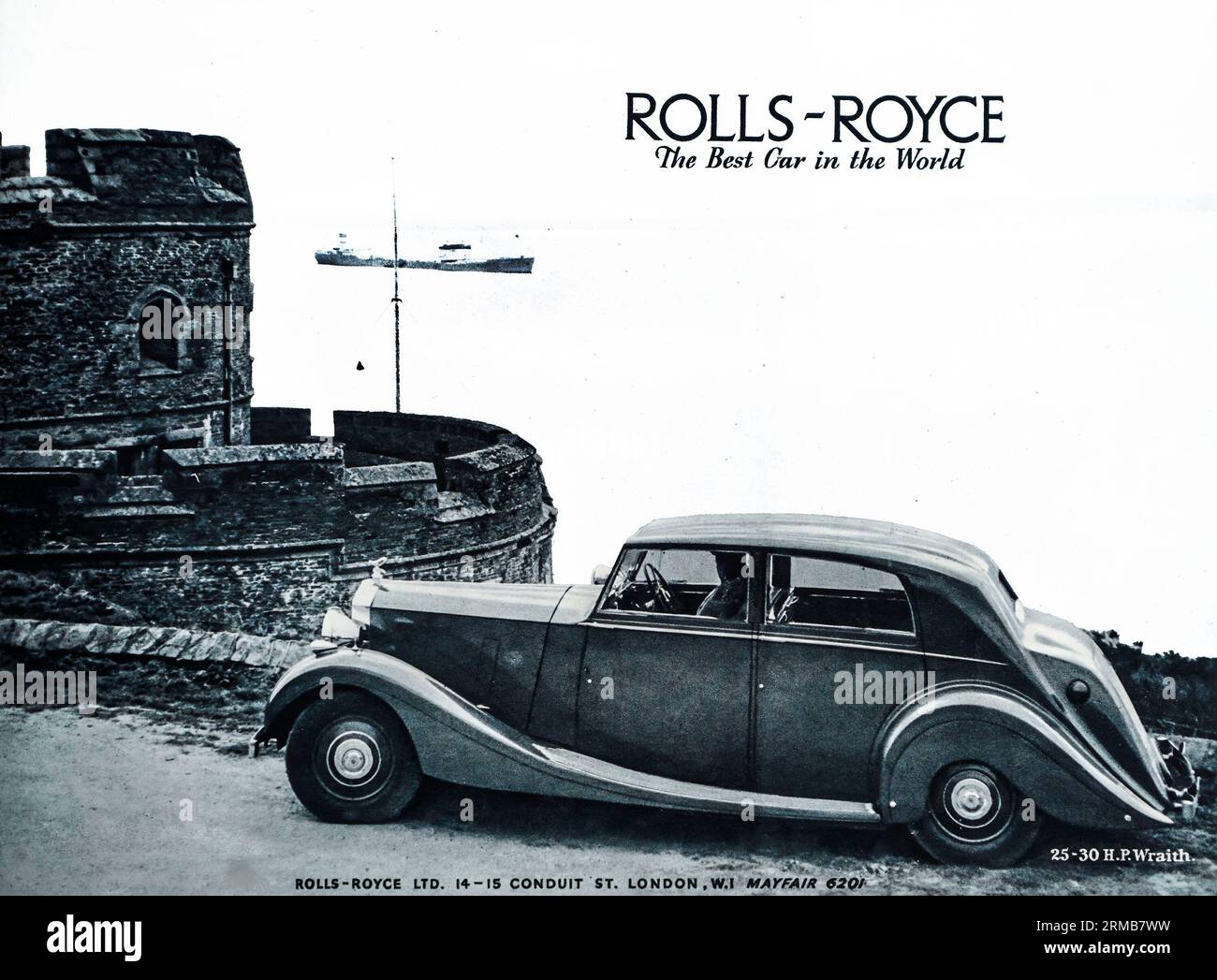 A 1941 wartime advertisement for Rolls Royce, ‘The Best Car in the World”. Rolls Royce  gave their address as Conduit Street, London. Stock Photo