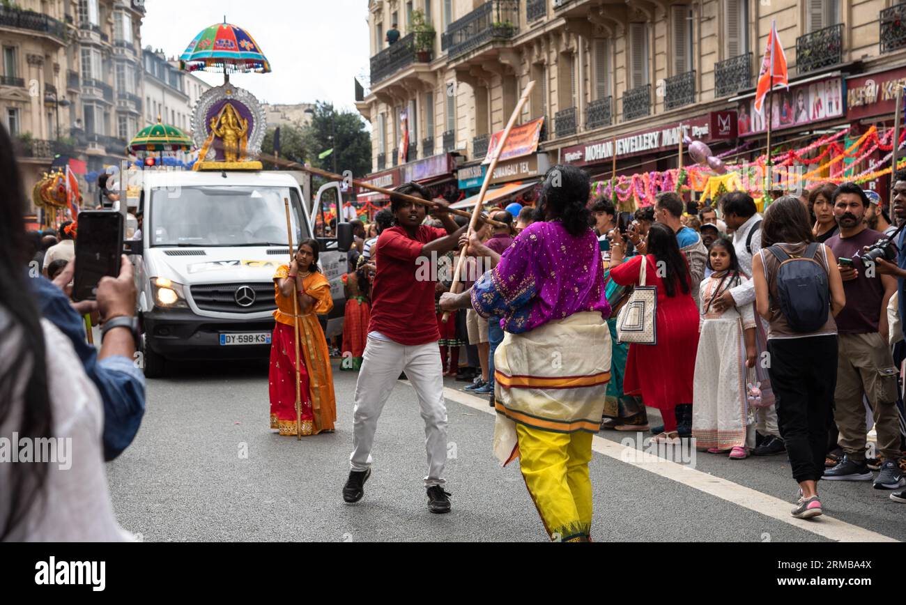 Paris, France,  27th Aug, 2023. Festival of the god Ganesh. The Hindu and Tamil community celebrates the birthday of god-elephant Ganesh, Ganesh Chaturthi, in Paris, France, on August 27, 2023. Credit: Elena Dijour/Alamy Live News. Stock Photo