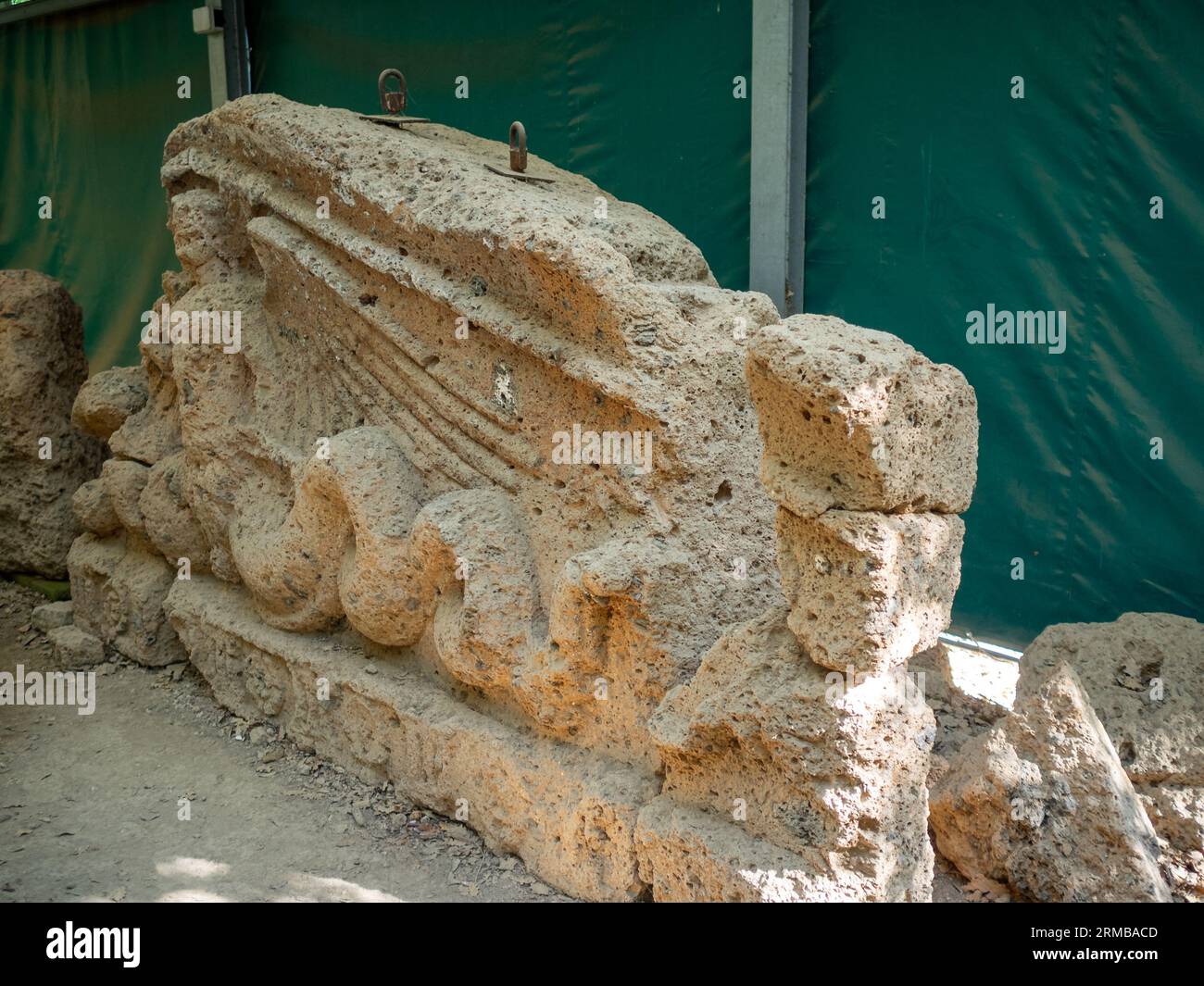 Tomb of the Winged Demons, excavated from the tuff rock, The Etruscan Necropolis of Sovana Stock Photo