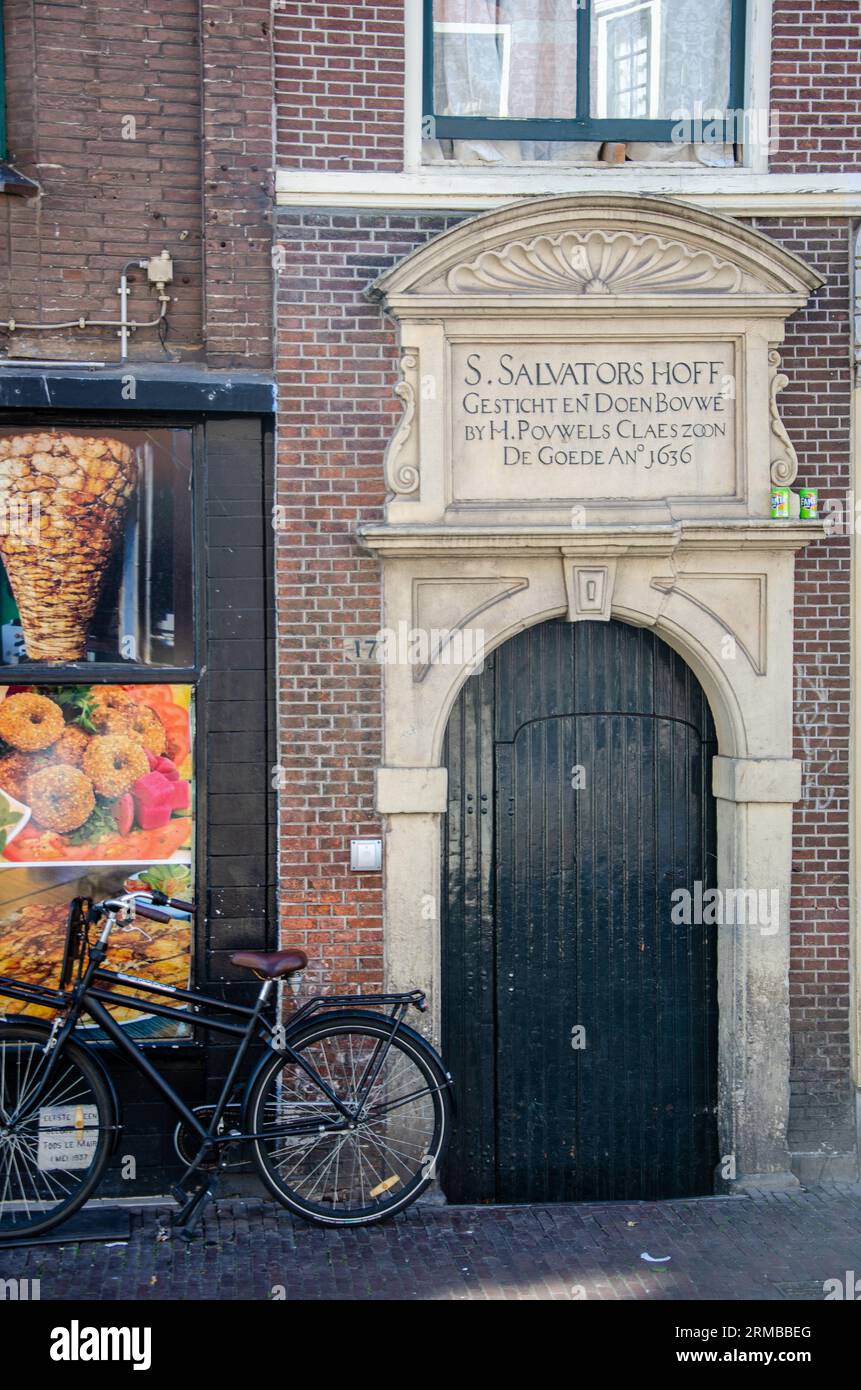 Entrance to Sint Salvator or Salvator Mundi courtyard, Leiden, Holland Stock Photo