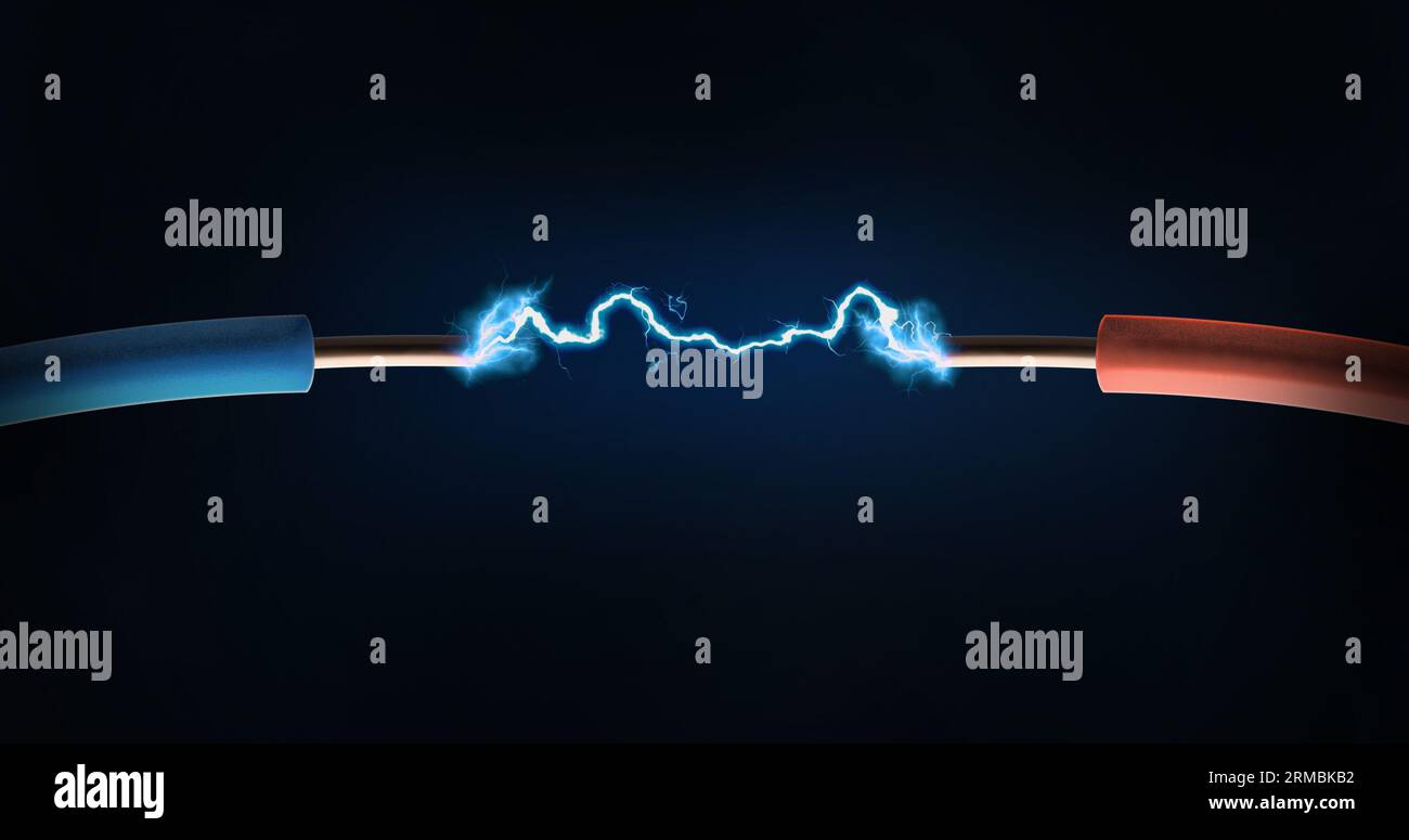 electric arc energy discharge spark between two cables Stock Photo Alamy