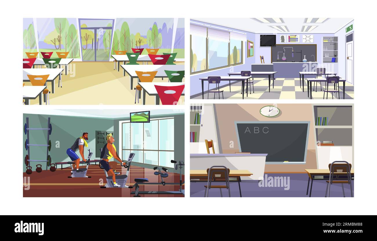 Modern school or college spaces vector illustration set Stock Vector