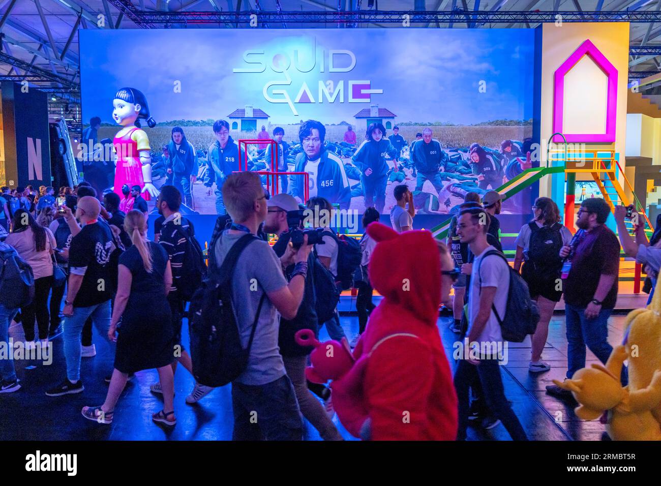 Gamescom, the world's largest trade fair for video and computer games, in Cologne, Germany, Squid game, Stock Photo