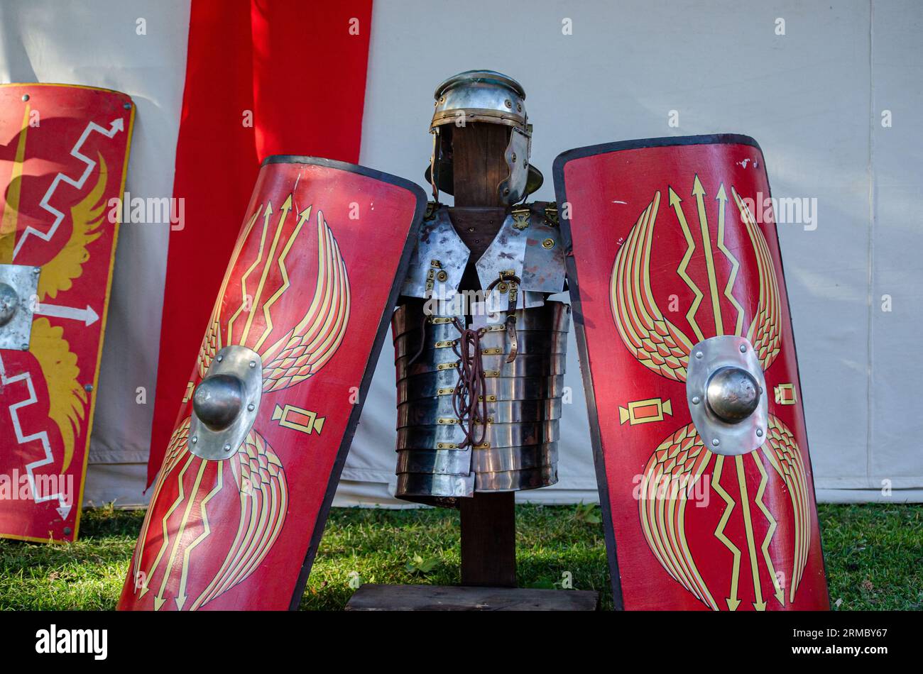 roman shields and armor lorica segmentata Stock Photo