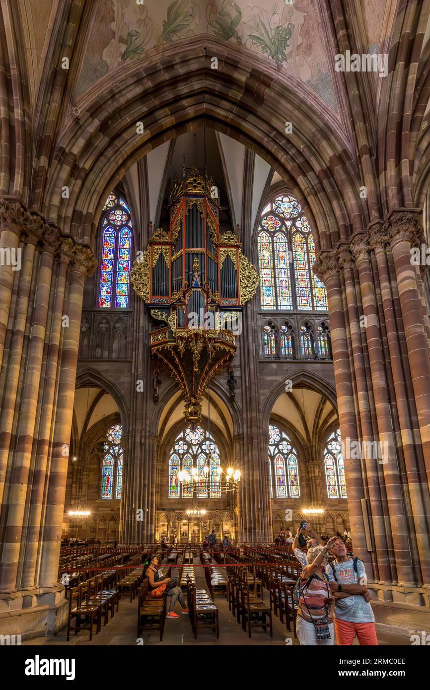 Strasbourg, France - June 19, 2023: Interior of the famous cathedral of Strasbourg. It is widely considered to be among the finest examples of late, G Stock Photo