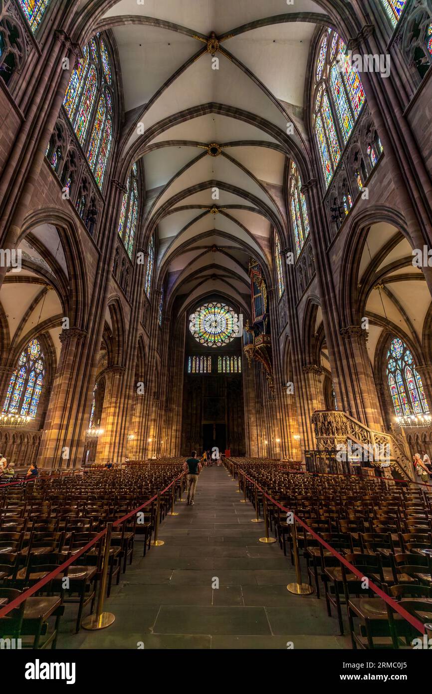 Strasbourg, France - June 19, 2023: Interior of the famous cathedral of Strasbourg. It is widely considered to be among the finest examples of late, G Stock Photo