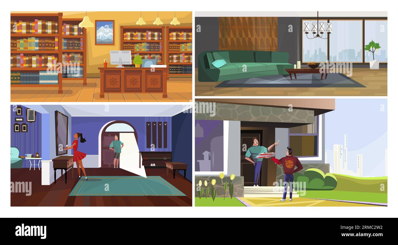 Public and private interiors illustration set Stock Vector Image & Art ...