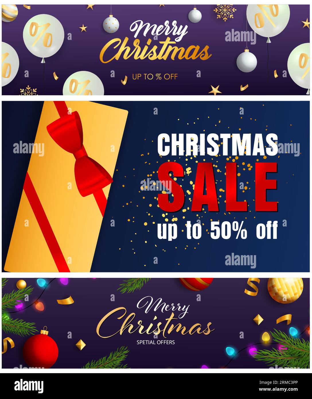 Christmas banner collage with special offer and letter image stock