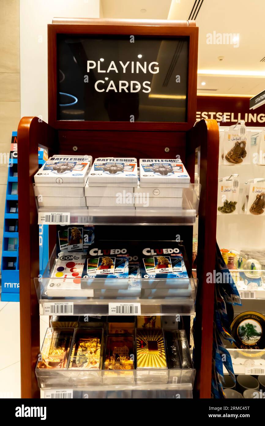 playing cards for traveling sold in a stall in Bahrain airport Stock Photo