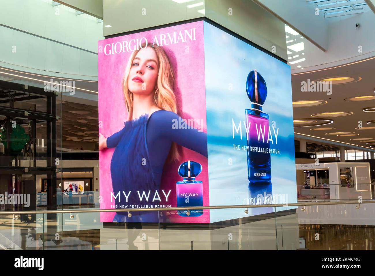 Giorgio Armani My Way Parfum advert billboard digital poster in Bahrain airport Stock Photo