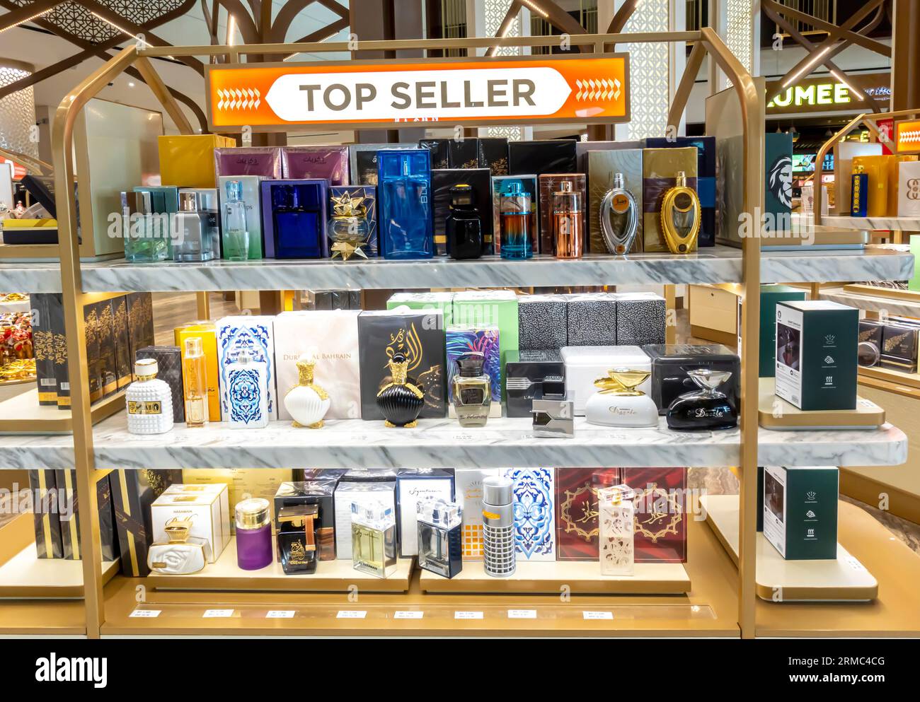Fragrances Top Seller sold in duty free shop in Bahrain airport Stock Photo