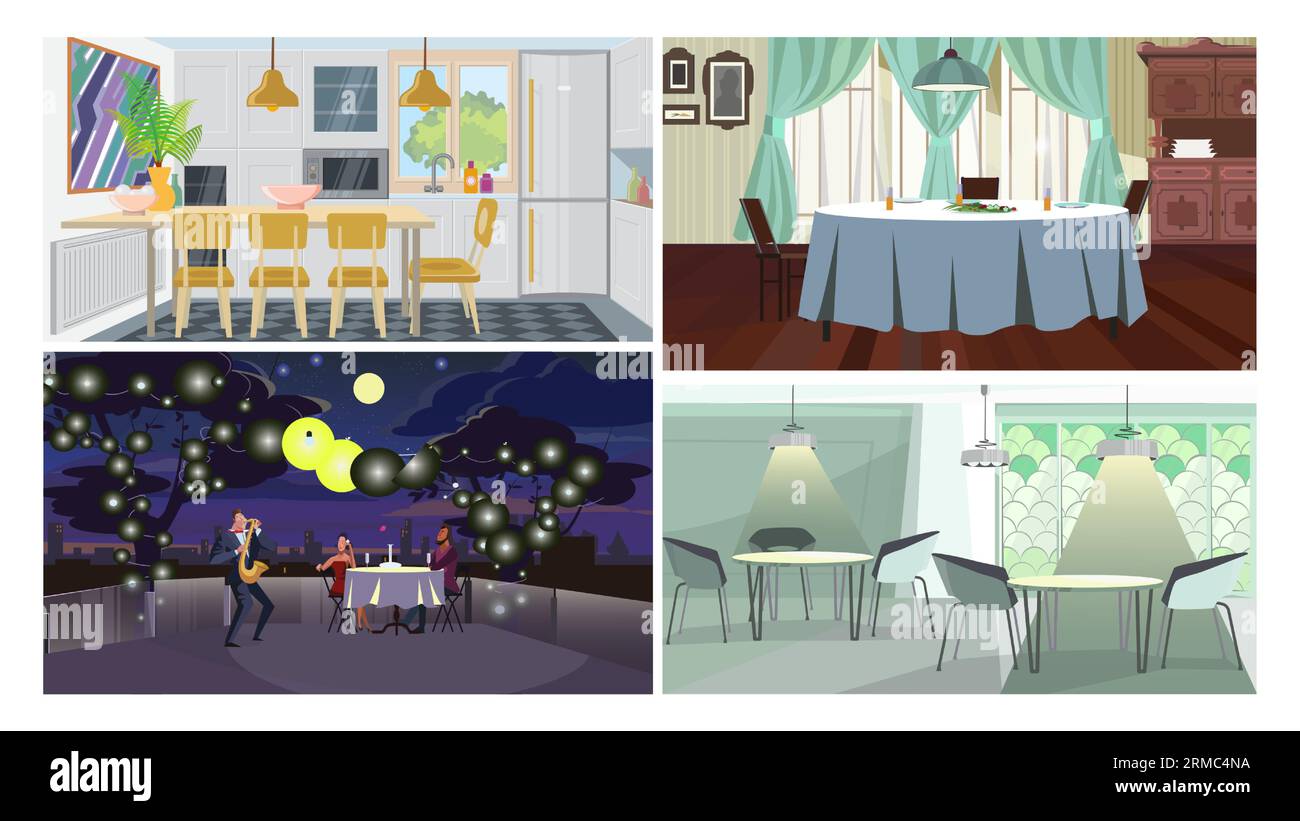 Dinner interiors vector illustration set Stock Vector Image & Art Alamy