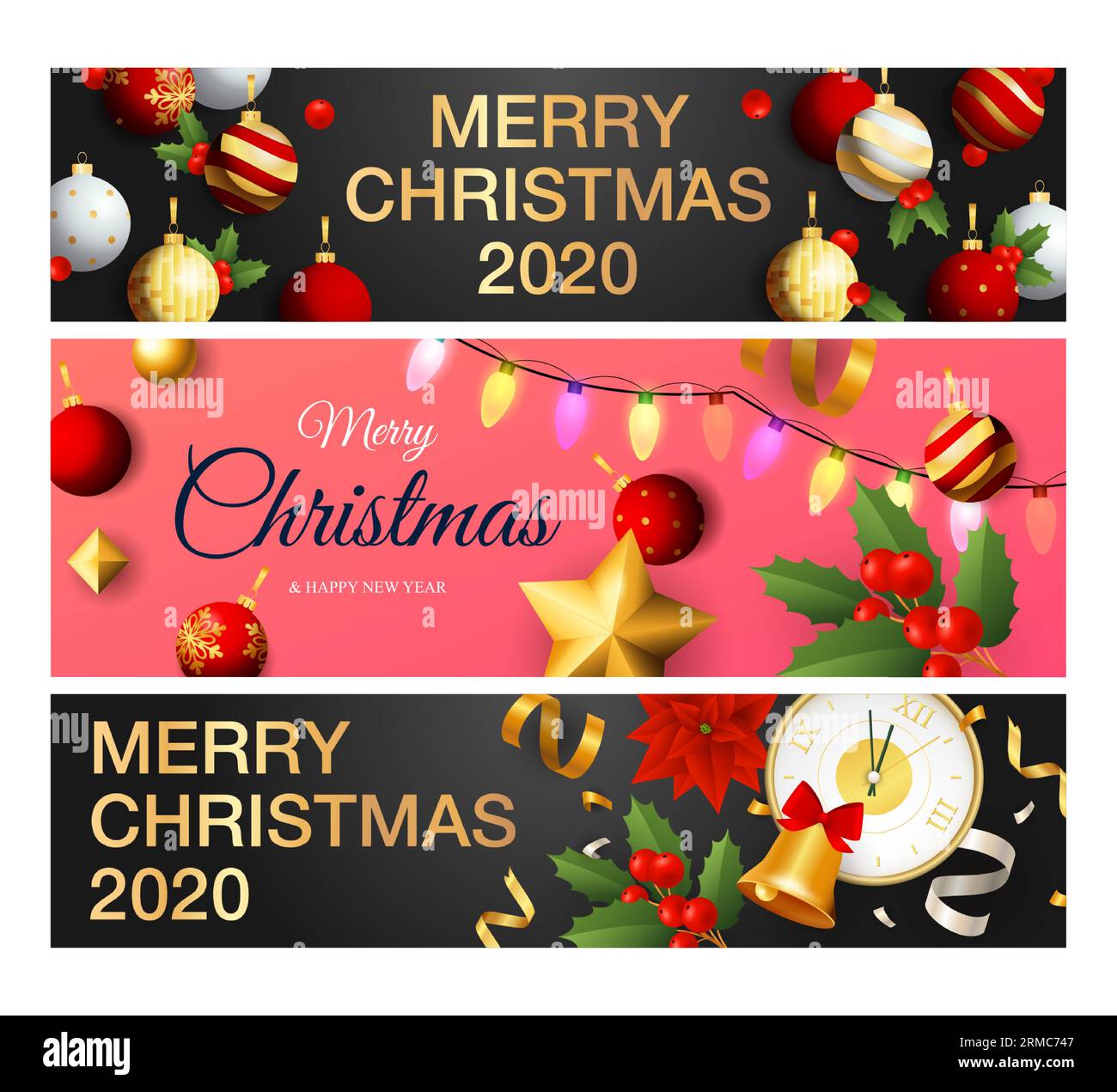 Merry Christmas banner set with mistletoe berries Stock Vector Image ...
