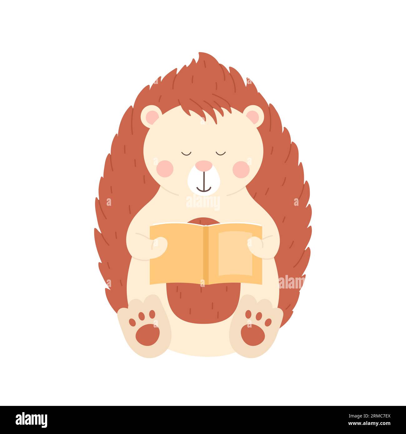 Cute hedgehog reading story book. Forest animal gaining knowledge, zoo