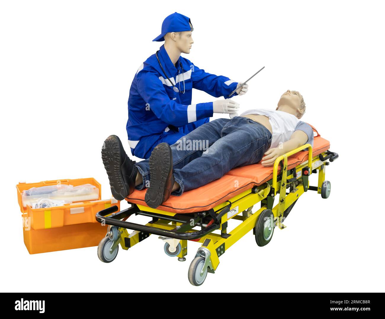 ambulance medic provides medical care to a patient, mannequins Stock ...