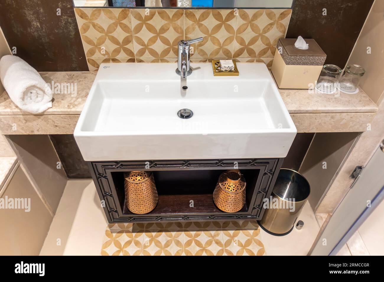 Sink, bathroom in Al Manara, Luxury Collection Hotel, Aqaba, Jordan Stock Photo