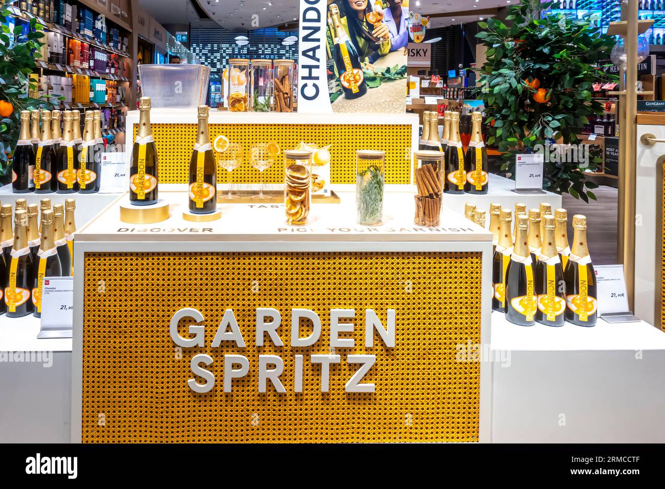 Garden Spritz Chandon display in duty free shop Stock Photo
