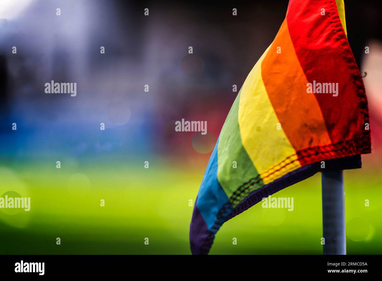 A Pride themed corner flag at a soccer stadium Stock Photo Alamy